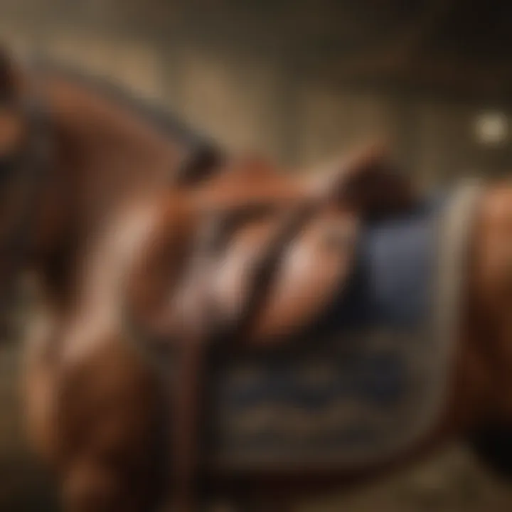 An equestrian riding a horse with a five-star saddle pad during a competition