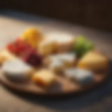 Selection of various cheeses arranged elegantly on a platter