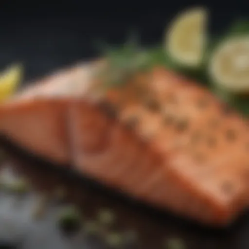 Succulent piece of grilled salmon garnished with herbs