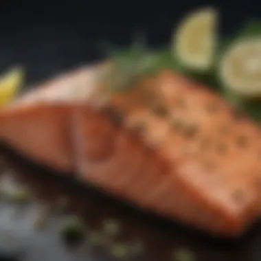 Grilled Salmon: A Low-Carb Delight Succulent piece of grilled salmon garnished with herbs