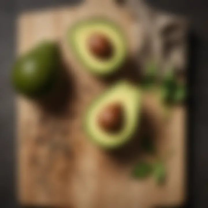 Delicious avocado sliced and presented on a wooden board