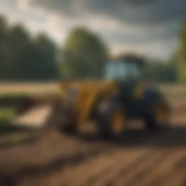 Front End Loader Tractor in Agriculture A farmer using a front end loader tractor for agricultural tasks