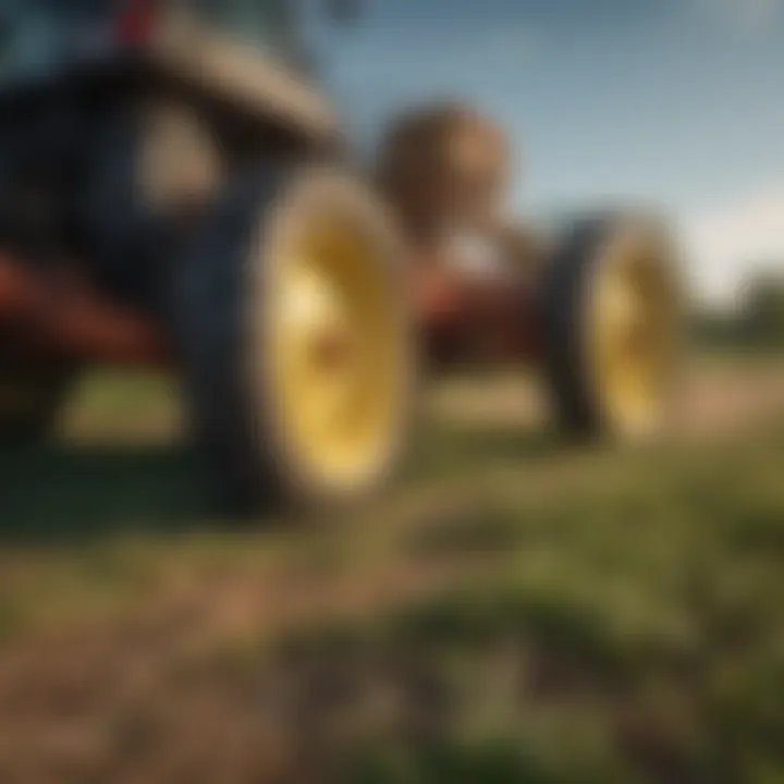 Close-up of Frontier hay rake in field operation