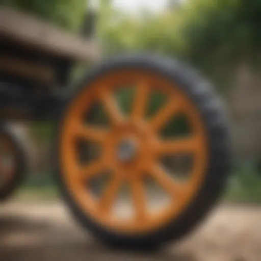 Detailed view of a Garden Way cart wheel assembly