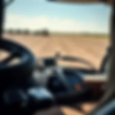 Close-up of GPS auto steer controls inside a modern tractor cabin