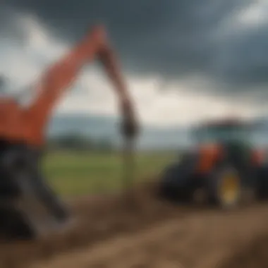 Agricultural workers utilizing the grapple bucket for efficiency