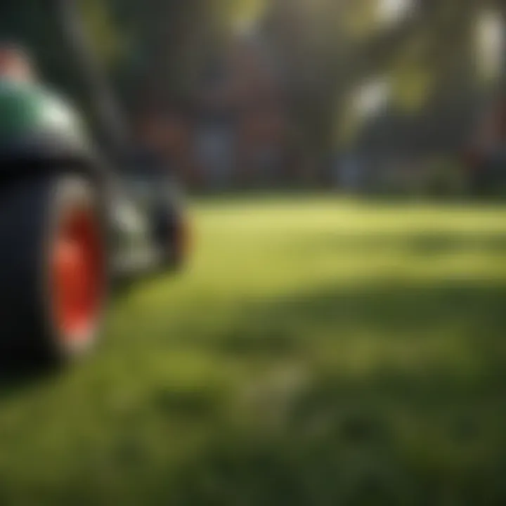 A close-up of a customer reviewing lawn mower specifications