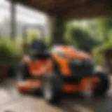 A variety of lawn mowers displayed in a garden center