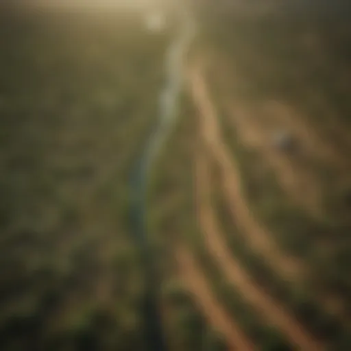 Aerial view of the Great Green Wall initiative showcasing the lush greenery against the arid landscape