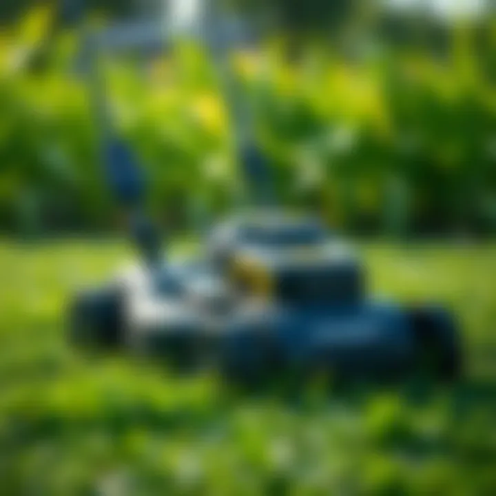 The Future of Lawn Care A modern electric lawn mower in action on a lush green lawn