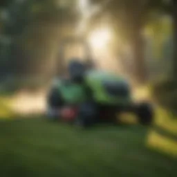 Sleek design of a green zero turn mower in action