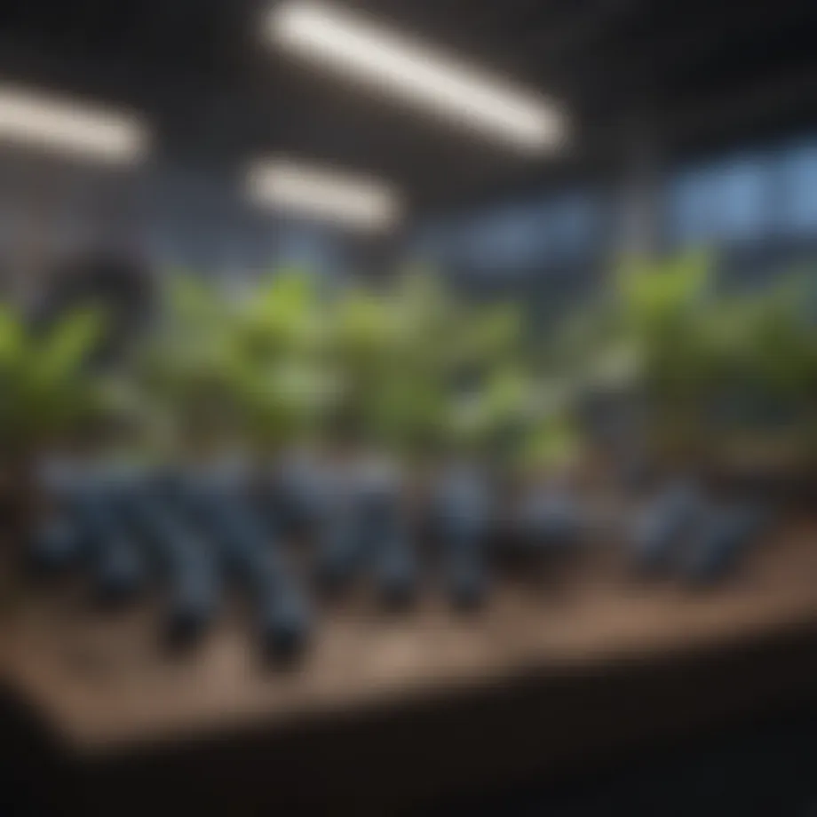 Lush indoor blueberry plants thriving under grow lights