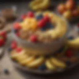 Colorful fruit bowl with bananas, berries, and nuts