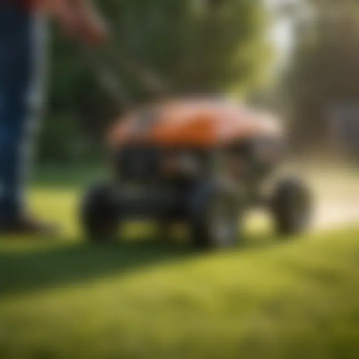 Spraying weed killer on a lawn with precision equipment