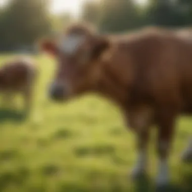 Livestock grazing in a green pasture