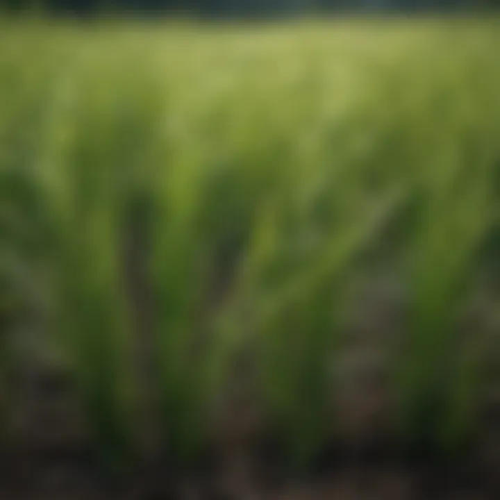 Close-up of tall fescue blades showcasing rich green color