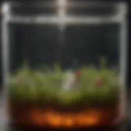 Close-up of pond water sample in a clear container showing clarity and color variations