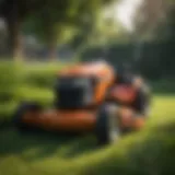 A detailed view of a lawn mower showcasing its features