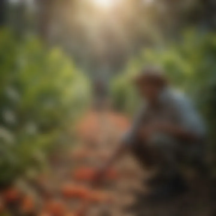 Farmers inspecting crops in a vibrant plantation