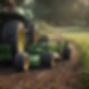Close-up of the tilling mechanism on a John Deere mower