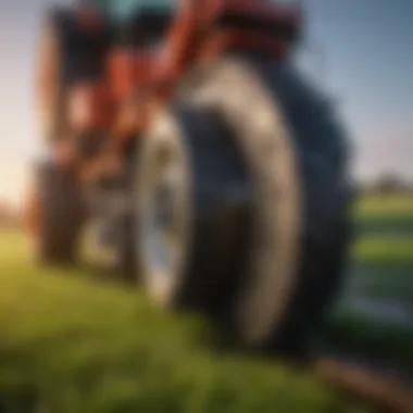 Close-up of the cutting blades of the largest lawn mower