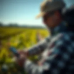 Pesticide applicator assessing crops