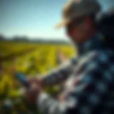 Pesticide applicator assessing crops