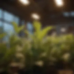 Detailed view of Lights of America grow light illuminating a plant.