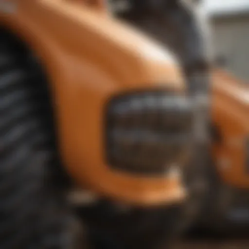 Close-up of LS tractor bucket teeth showcasing unique design