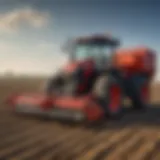 A close-up view of a tractor-mounted manure rake demonstrating its robust design.