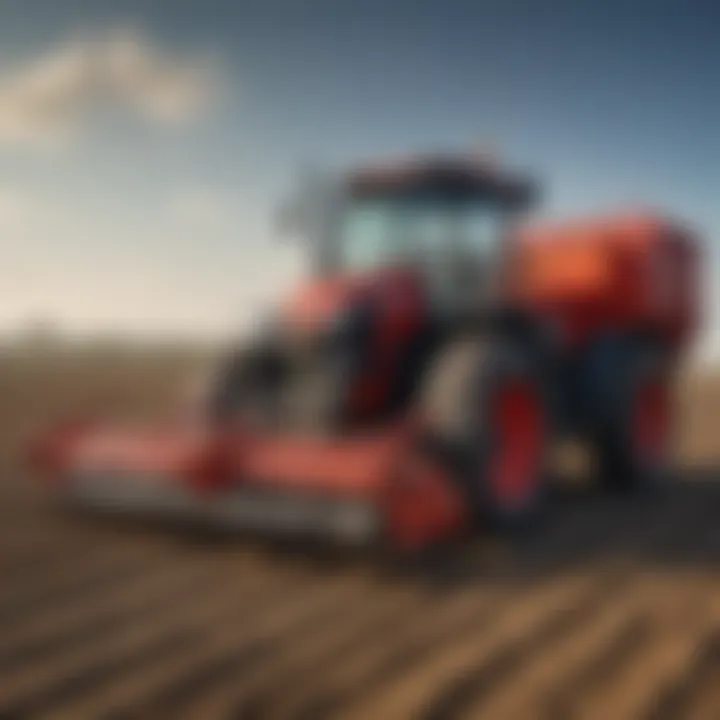 A close-up view of a tractor-mounted manure rake demonstrating its robust design.