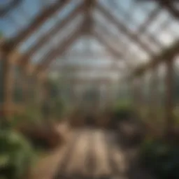 A wooden greenhouse frame showcasing natural materials