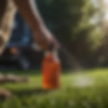 A close-up of applying natural pesticides using a spray bottle