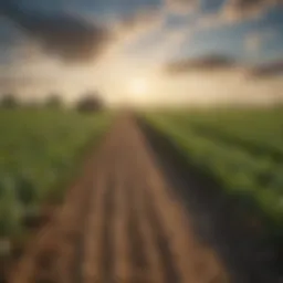 A serene agricultural field showcasing diverse crops under a bright sky