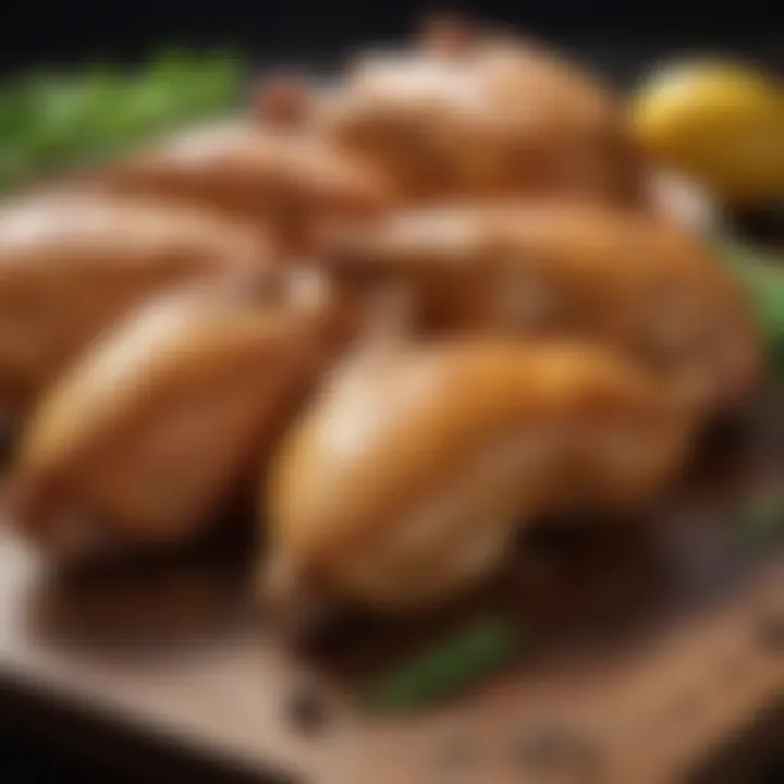 Different cuts of chicken displayed on a wooden board