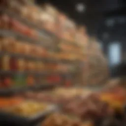 A vibrant display of packaged food products showcasing variety and innovation.