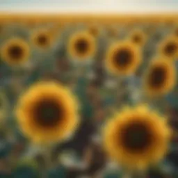 Field of vibrant Pioneer Roundup Ready sunflowers under a clear blue sky