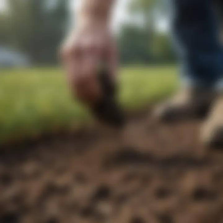 Close-up of soil preparation techniques for grass planting
