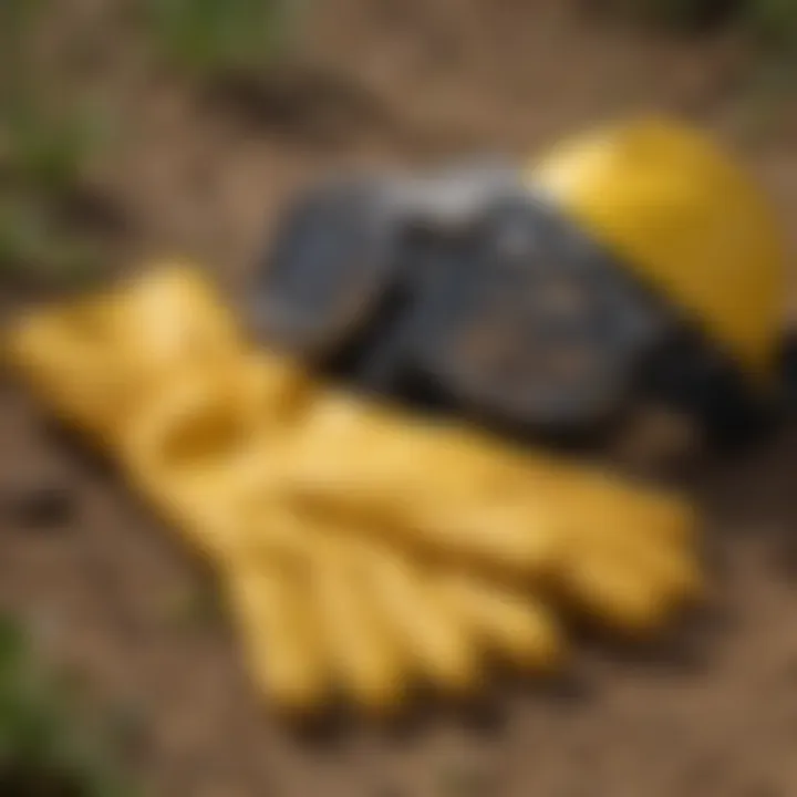 Safety equipment such as gloves, masks, and goggles laid out for herbicide application.