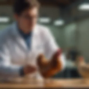 Veterinary Examination in Poultry Management Professional examining poultry health with a veterinary check