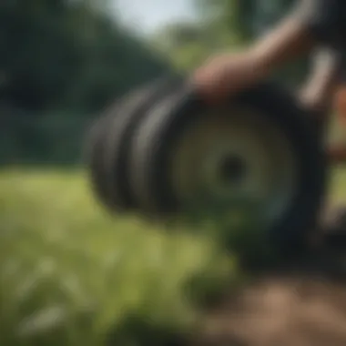 Weeds being pulled from a well-maintained lawn