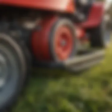 Cutting mechanism of a reel mower close-up showcasing the blades