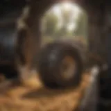 A round bale squeeze in action, showcasing its mechanical efficiency