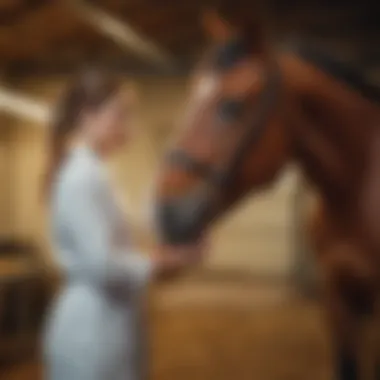 Veterinarian examining a horse in a stable