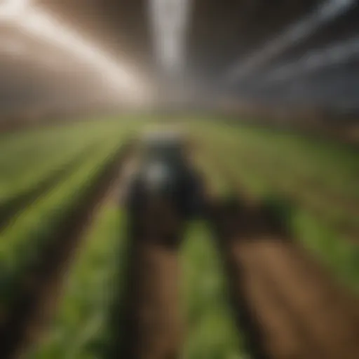 A field showcasing the innovative Stand n Plant technique in action, with crops in straight rows.