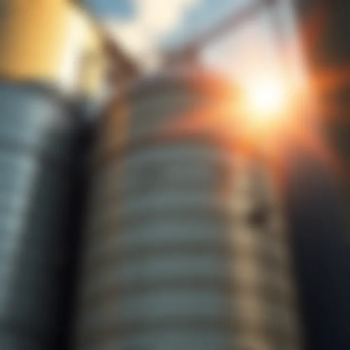 Close-up of a durable grain silo highlighting its construction material and features.