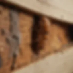 Close-up view of termite damage in wood