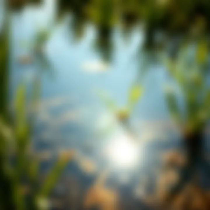 Clear water reflecting surrounding vegetation