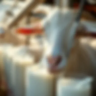 Close-up of goat milk being collected