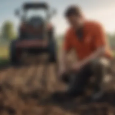 Analyzing Muck for Enhanced Crop Yield A farmer analyzing muck for improved crop yield